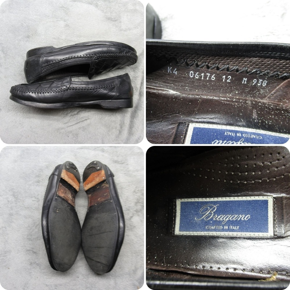 Bragano Dress Shoes Mens 12 M Black Woven Leather‎ Loafer Lace Crafted in Italy